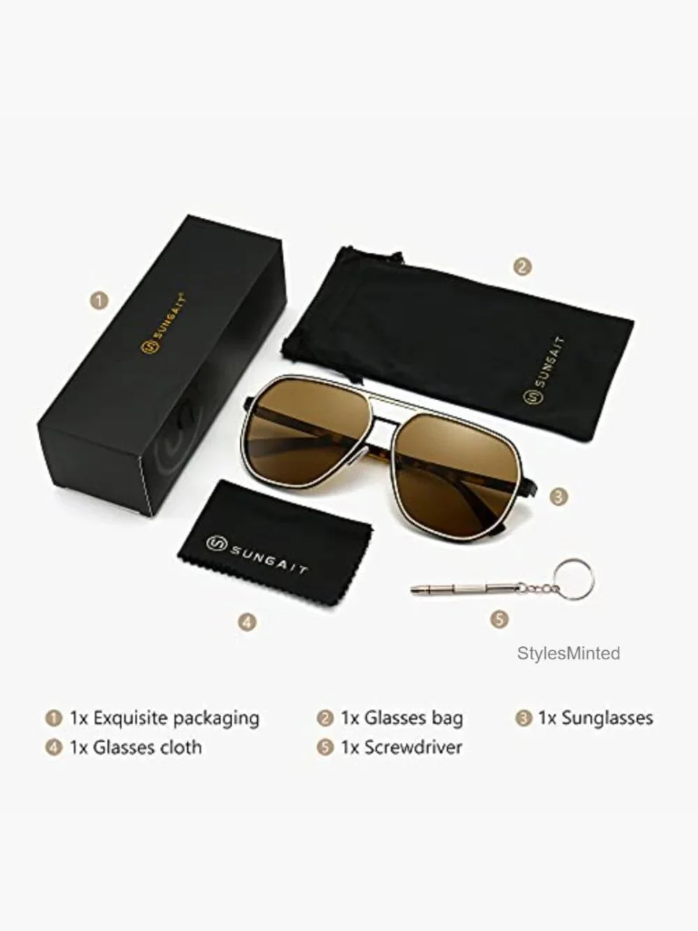 Polygon Aviator Sunglasses for Men Polarized Retro Shades UV Protection